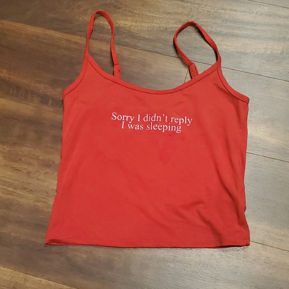 Casual Red Camisole with Playful Text